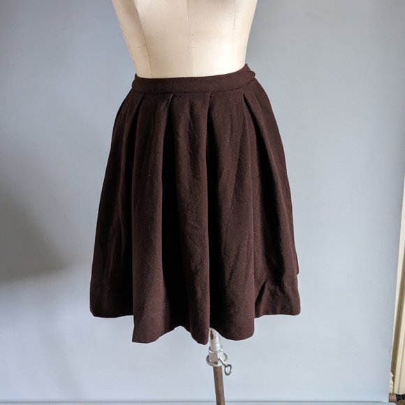 Vintage Brown Wool Pleated School Girl Full Circle A-Line Skirt Size XXS XS - Picture 2 of 4